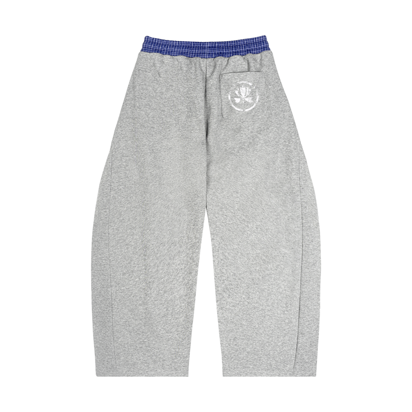 Gray sweatpants with blue waistband and Diamond logo on a white background
