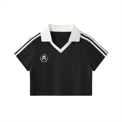 Contrast Collar Striped Cropped Jersey