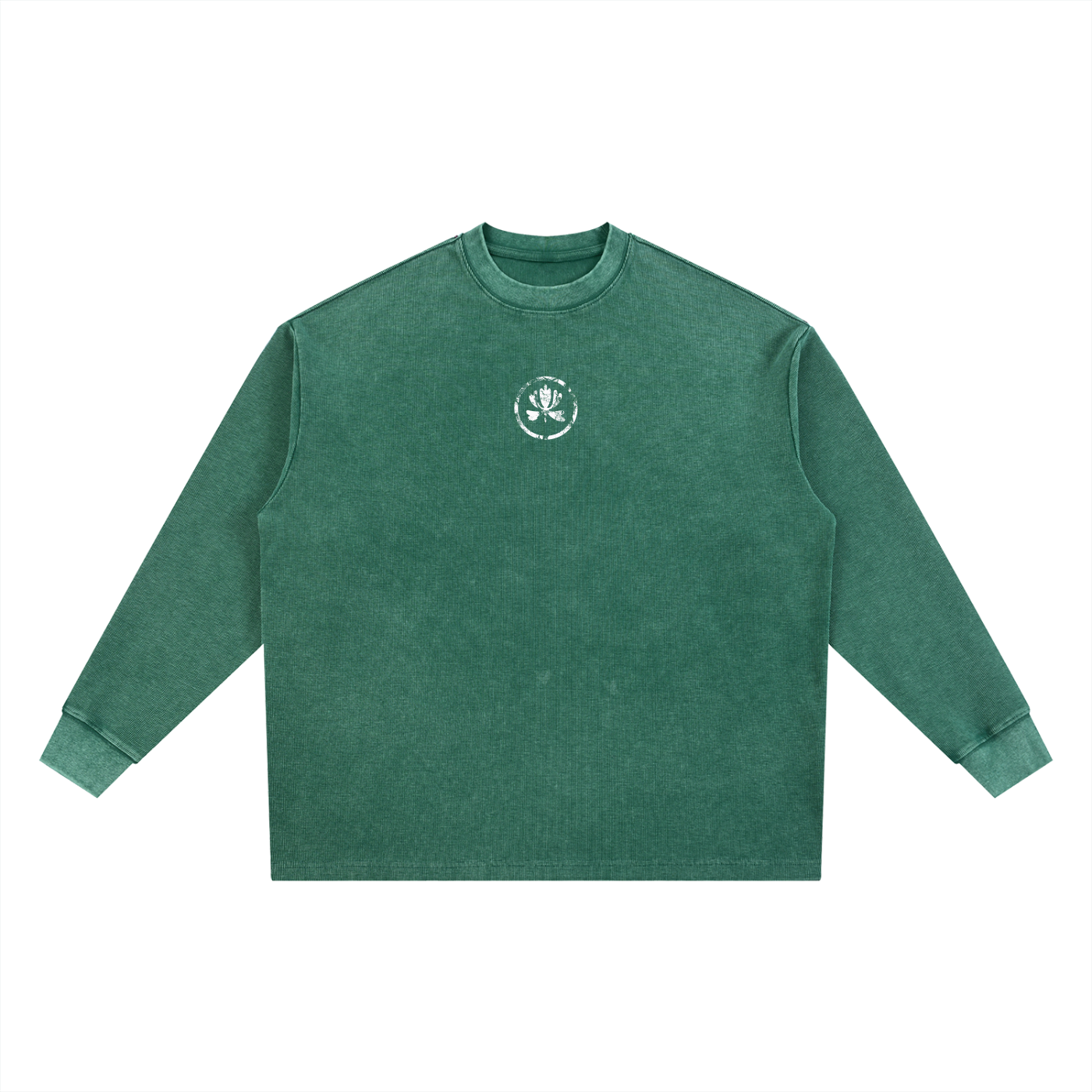 Green long-sleeve shirt with 'Lansdowne Studios' text on a white background