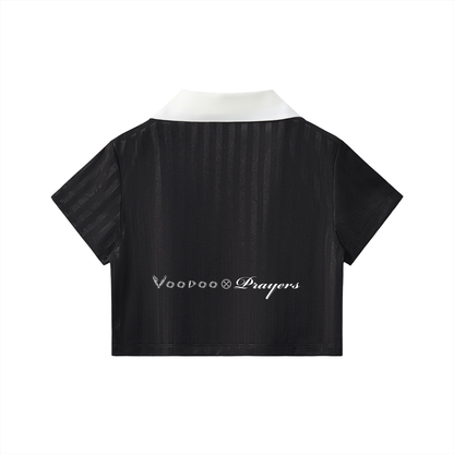 Contrast Collar Striped Cropped Jersey