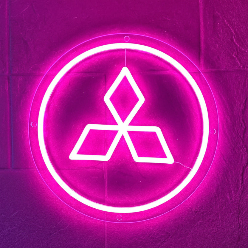90's rave mitzubishi pill LED neon light on white wall