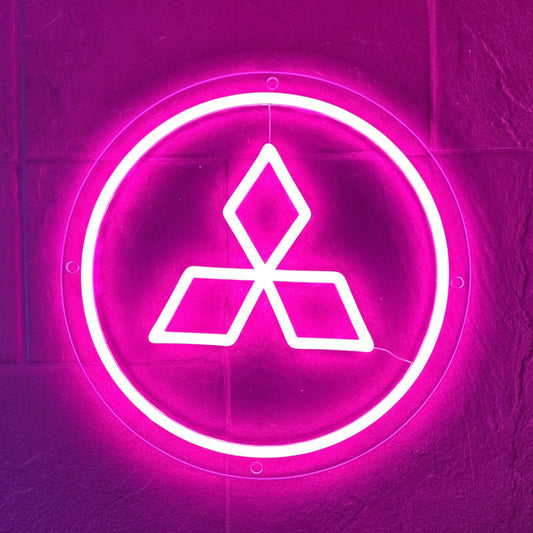 90's rave mitzubishi pill LED neon light on white wall